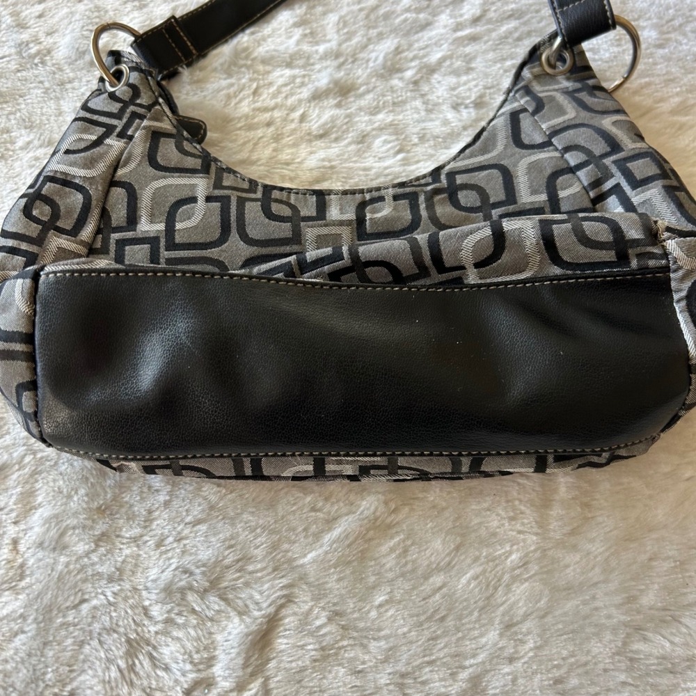 Liz Claiborne Shoulder Bag Womens Small Black Grey Y2K Mini Geometric Logo Hobo - Picture 8 of 8